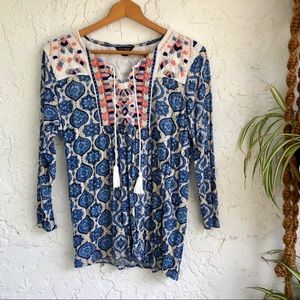 Lucky Brand boho embroidered top size XL